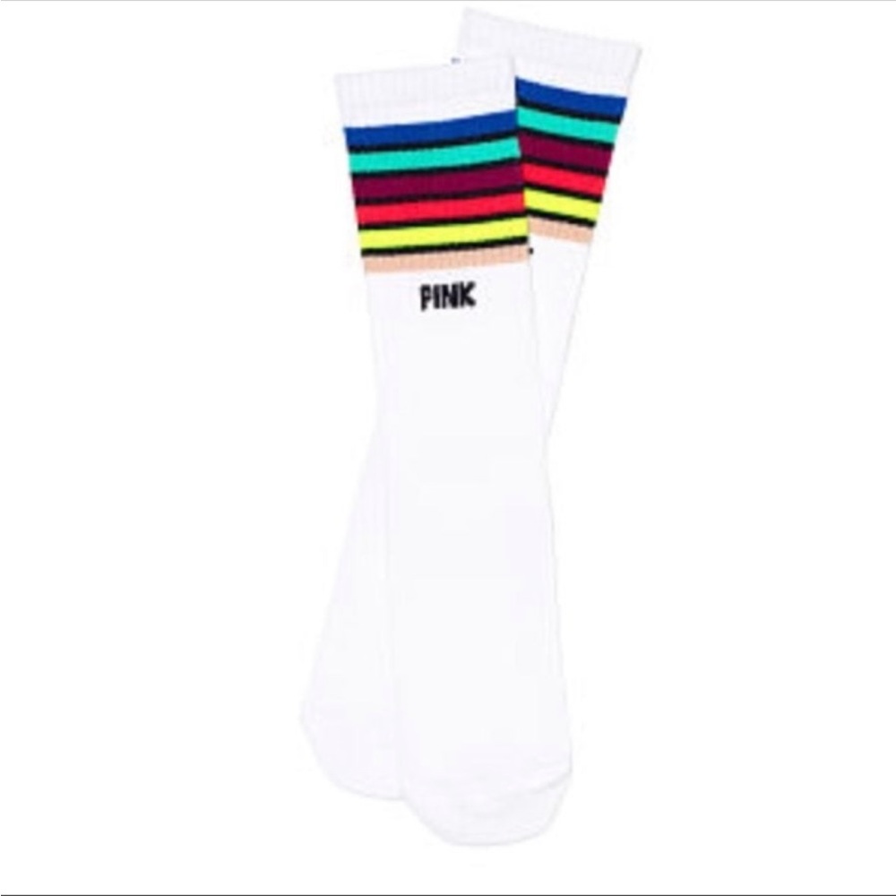 New Victoria's Secret PINK Rainbow Striped Crew Socks